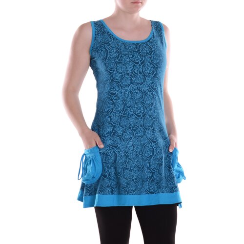 Vishes Damen Mini-Kleid Baumwolle geometrisch A-Linie Rundhalsausschnitt mit Taschen türkis 44