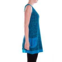 Vishes Damen Mini-Kleid Baumwolle geometrisch A-Linie Rundhalsausschnitt mit Taschen türkis 44