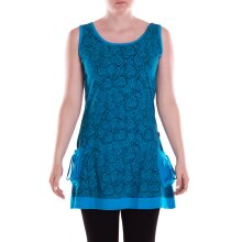 Vishes Damen Mini-Kleid Baumwolle geometrisch A-Linie Rundhalsausschnitt mit Taschen türkis 44