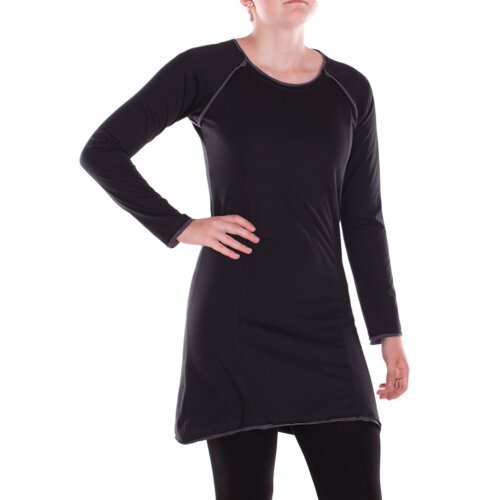 Vishes Damen Kleid Baumwolle Basic Casual Rundhalsausschnitt langarm einfarbig schwarz 48