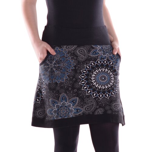 Vishes Damen Mini-Rock Baumwolle Blumen-Muster elastischer Bund mit Taschen schwarz-blau 40