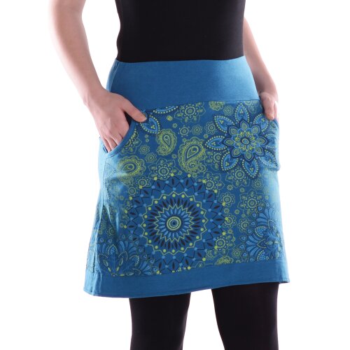 Vishes Damen Mini-Rock Baumwolle Blumen-Muster elastischer Bund mit Taschen türkis 42