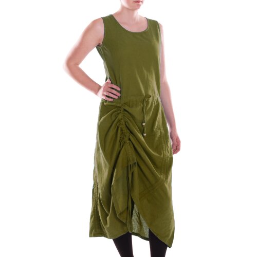 Vishes Damen Wadenlang Kleid Baumwolle Casual Pull On verstellbar olive 48