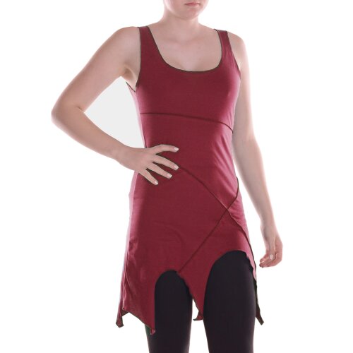 Vishes Damen Mini-Kleid Baumwolle Patchwork Design Zipfelsaum dunkelrot 38