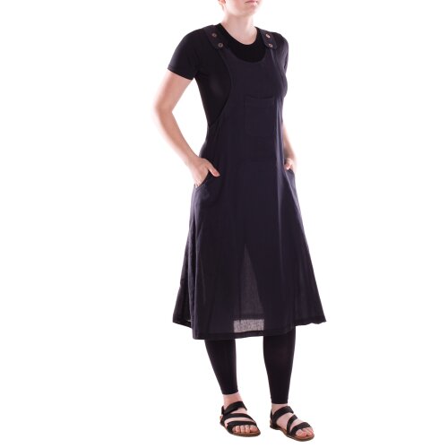 Vishes Damen Wadenlang Kleid Baumwolle Casual Oversize Look mit Taschen schwarz 42-44