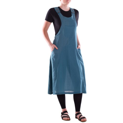 Vishes Damen Wadenlang Kleid Baumwolle Casual Oversize Look mit Taschen türkis 42-44