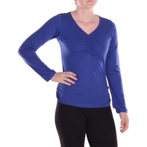 Vishes Langarmshirt Damen Gerafft V-Ausschnitt Baumwoll-Jersey