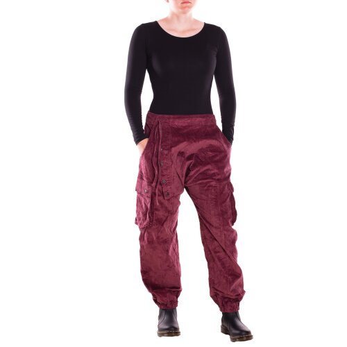 Vishes Cordhose Haremshose warm mit Band und Knöpfe dunkelrot 40