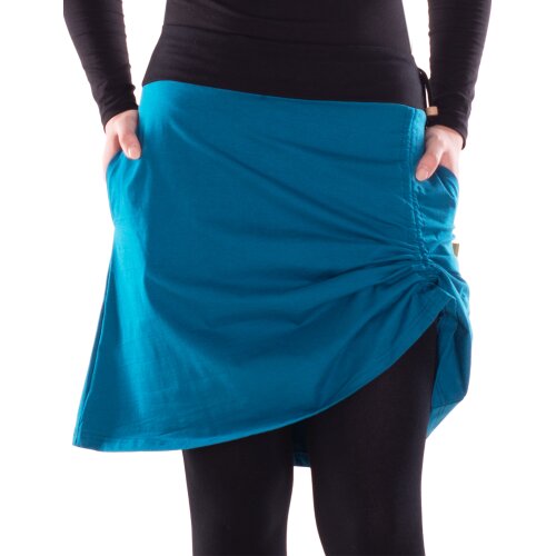 Vishes Damen A-Linie Rock Baumwolle casual elastischer Bund mit Kordel-Zug und Taschen türkis-schwarz 38