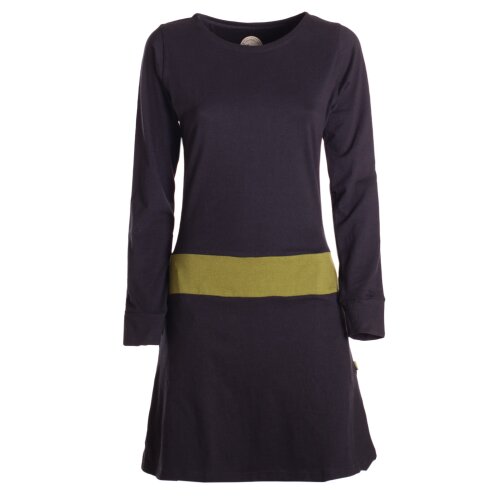 Vishes Damen A-Linie Kleid Baumwolle Casual Rundhalsausschnitt Daumenlöcher schwarz-grün 36