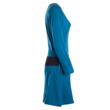Vishes Damen A-Linie Kleid Baumwolle Casual Rundhalsausschnitt Daumenlöcher türkis-schwarz 40