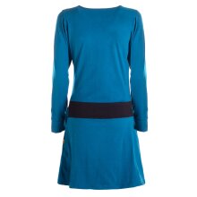 Vishes Damen A-Linie Kleid Baumwolle Casual Rundhalsausschnitt Daumenlöcher türkis-schwarz 40