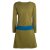 Vishes Damen A-Linie Kleid Baumwolle Casual Rundhalsausschnitt Daumenlöcher olive-türkis 46