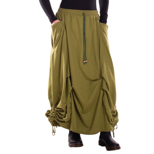 Vishes Damen Maxi-Rock XXXL Baumwolle asymmetrisch langer warmer Rock im Lagenlook mit Taschen olive 36-44