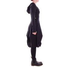 Vishes Damen asymmetrisches Kleid Baumwolle Casual mit Kapuze und Daumenloch mit Taschen schwarz 40