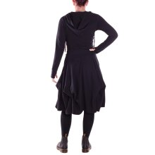 Vishes Damen asymmetrisches Kleid Baumwolle Casual mit Kapuze und Daumenloch mit Taschen schwarz 42