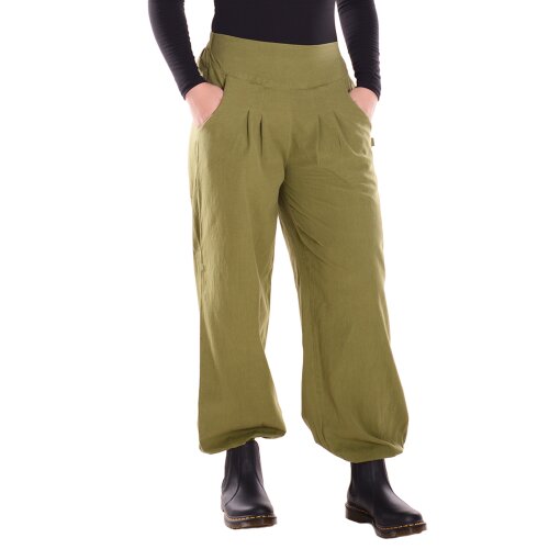 Vishes Lange Damen Sommerhose Haremshose Schlupfhose einfarbig Dehnbund mit Taschen olive 38