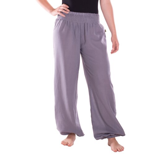 Vishes Lange Damen Sommerhose Haremshose Schlupfhose einfarbig Dehnbund ohne Taschen Einheitsgröße (34-46) grau