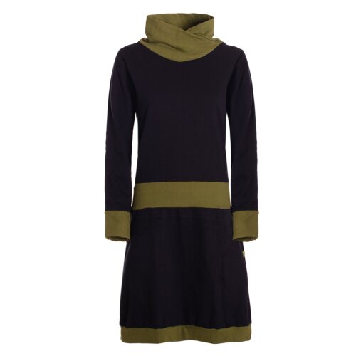 Vishes Damen Kleid Langarm A-Linie mit Kragen, zweifarbig, bequemes Freizeitkleid