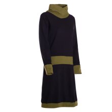 Vishes Damen Kleid Langarm A-Linie mit Kragen, zweifarbig, bequemes Freizeitkleid schwarz-grün 40