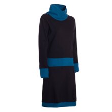 Vishes Damen Kleid Langarm A-Linie mit Kragen, zweifarbig, bequemes Freizeitkleid schwarz-türkis 40