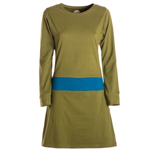 Vishes Damen A-Linie Kleid Baumwolle Casual Rundhalsausschnitt Daumenlöcher olive-türkis 6XL