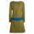 Vishes Damen A-Linie Kleid Baumwolle Casual Rundhalsausschnitt Daumenlöcher olive-türkis 6XL