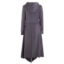 Vishes - Fleece Übergangsmantel im asymmetrischen Lagenlook mit Kapuze, Taschen, Daumenlöchern und Patchwork-Details