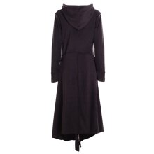 Vishes - Fleece Übergangsmantel im asymmetrischen Lagenlook mit Kapuze, Taschen, Daumenlöchern und Patchwork-Details schwarz 46