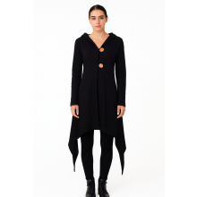 Vishes Zipfeljacke Asymmetrischer Boho Cardigan mit Kapuze und Holzknöpfen aus Baumwolle