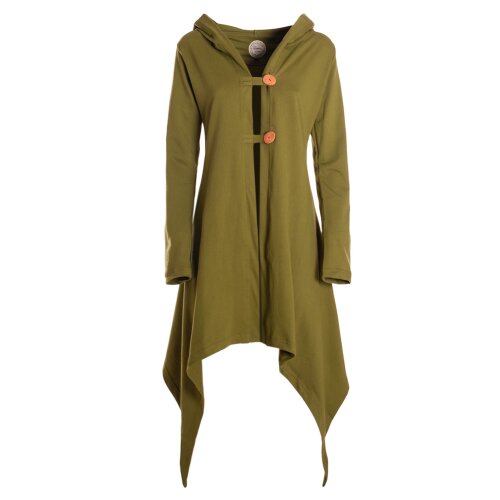 Vishes Zipfeljacke Asymmetrischer Boho Cardigan mit Kapuze und Holzknöpfen aus Baumwolle olive 52