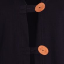 Vishes Zipfeljacke Asymmetrischer Boho Cardigan mit Kapuze und Holzknöpfen aus Baumwolle schwarz 38