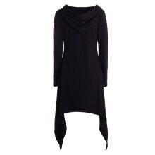 Vishes Zipfeljacke Asymmetrischer Boho Cardigan mit Kapuze und Holzknöpfen aus Baumwolle schwarz 52