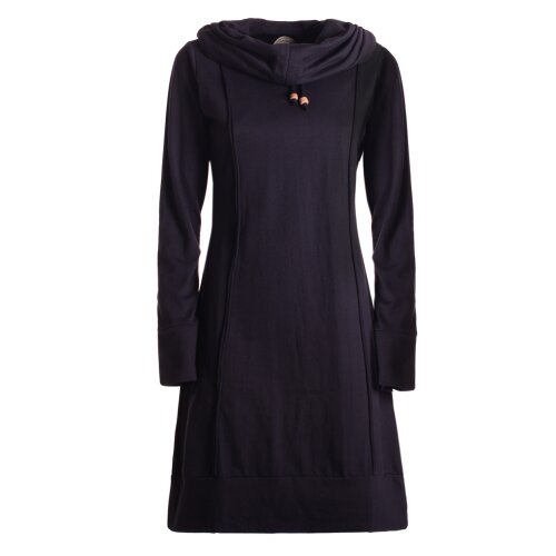 Vishes Unisex knielanges Kleid Baumwolle casual Schalkragen elastischer Bund mit Kordel-Zug schwarz 42