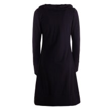 Vishes Unisex knielanges Kleid Baumwolle casual Schalkragen elastischer Bund mit Kordel-Zug schwarz 46-48