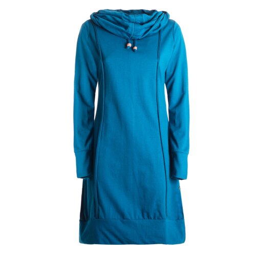 Vishes Unisex knielanges Kleid Baumwolle casual Schalkragen elastischer Bund mit Kordel-Zug türkis 52