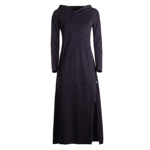 Vishes Damen knöchellanges Kleid Baumwolle Patchwork Design Kapuzenkleid schwarz 40