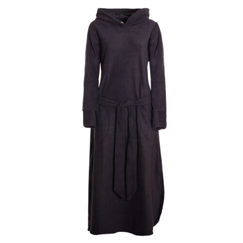 Vishes langes Fleecekleid mit Kapuze, Daumenlöchern und Bindegürtel schwarz 38