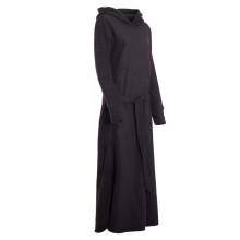 Vishes langes Fleecekleid mit Kapuze, Daumenlöchern und Bindegürtel schwarz 38