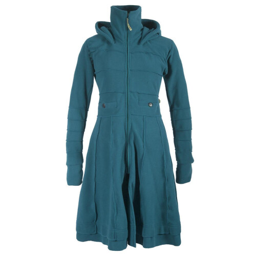 Vishes Langer Damen Fleecemantel mit Kapuze und Stehkragen türkis 46