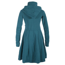 Vishes Langer Damen Fleecemantel mit Kapuze und Stehkragen türkis 46