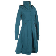 Vishes Langer Damen Fleecemantel mit Kapuze und Stehkragen türkis 46