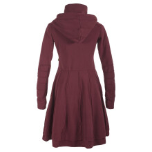 Vishes Langer Damen Fleecemantel mit Kapuze und Stehkragen dunkelrot 44