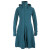 Vishes Langer Damen Fleecemantel mit Kapuze und Stehkragen türkis 42