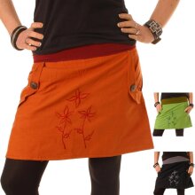 Vishes - Baumwollrock mit Blumen Stickerei Taschen Tiefrot-Orange 44-46