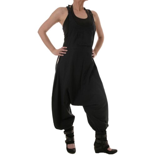 Vishes Legere Damen Latzhose Haremshose Sommerhose Overall Baumwolle schwarz2 40-42