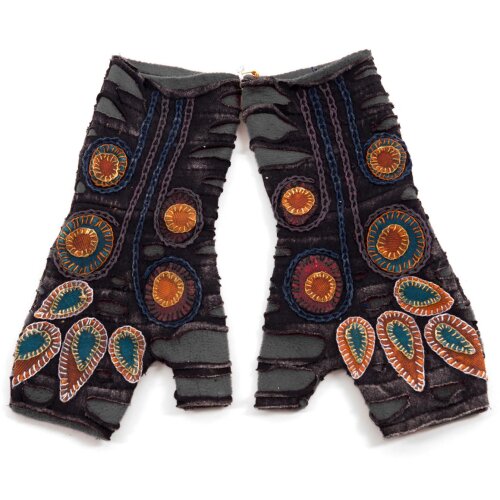 Vishes - Bestickte Damen Handschuhe Stulpen mit Daumen Fleece Gefüttert schwarz