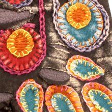 Vishes - Bestickte Damen Handschuhe Stulpen mit Daumen Fleece Gefüttert schwarz