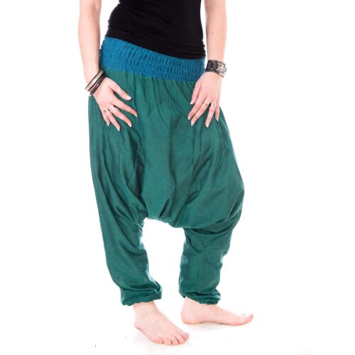 Vishes Leichte Sommer Haremshose einfarbiger Bund LANGE GRÖßE blau-grün