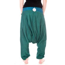 Vishes Leichte Sommer Haremshose einfarbiger Bund LANGE GRÖßE blau-grün